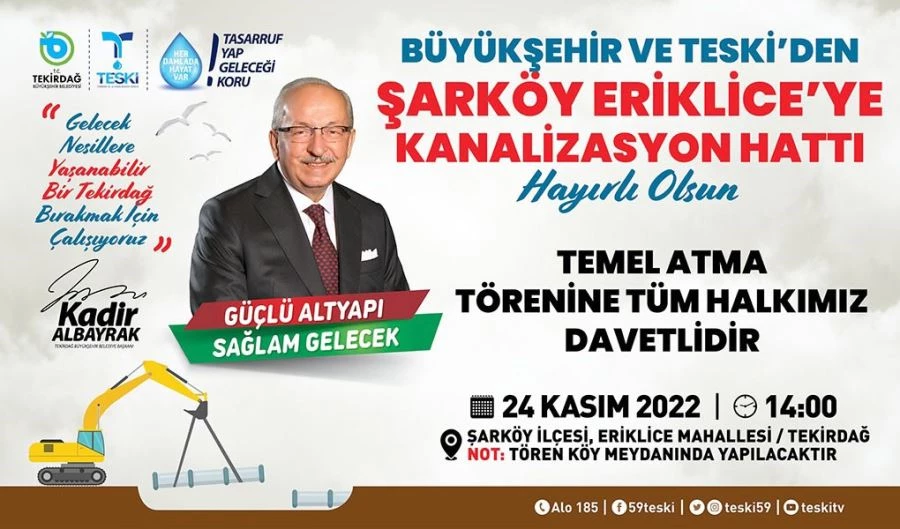 ŞARKÖY İLÇESİ KANALİZASYON İNŞAATININ TEMELİ TÖRENLE ATILACAK