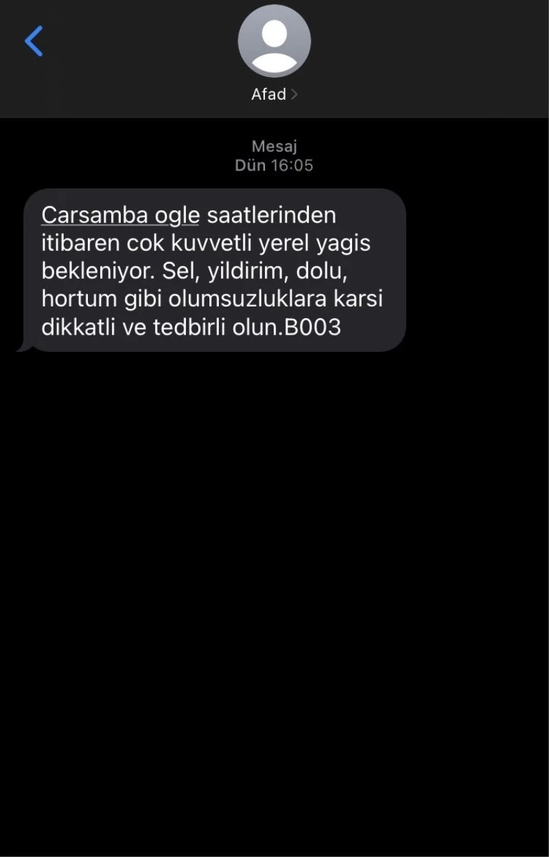 Kısa mesajla yağış uyarısı
