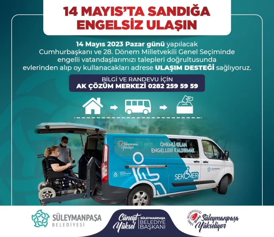 SÜLEYMANPAŞA BELEDİYESİNDEN ENGELLİ SEÇMENLERE ULAŞIM DESTEĞİ