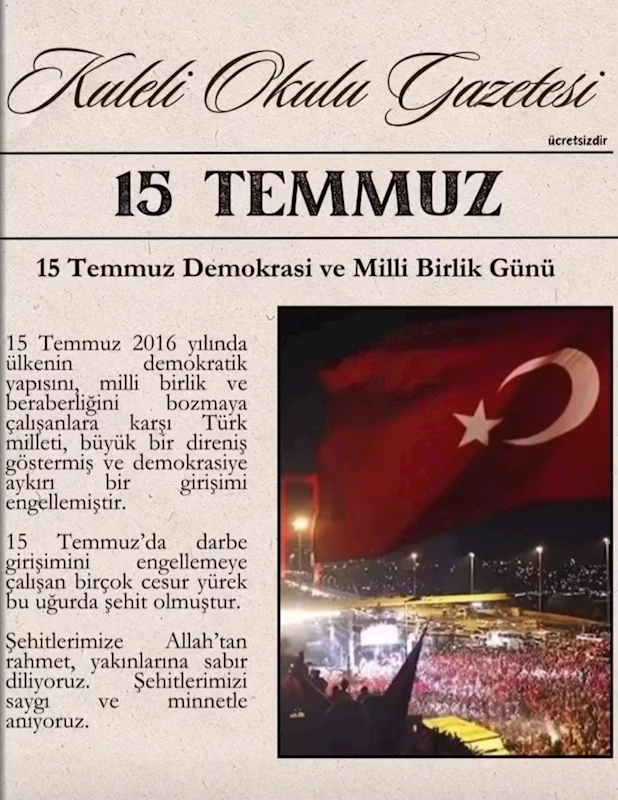 BABAESKİ’DE ÖĞRENCİLERDEN 15 TEMMUZ GAZETESİ