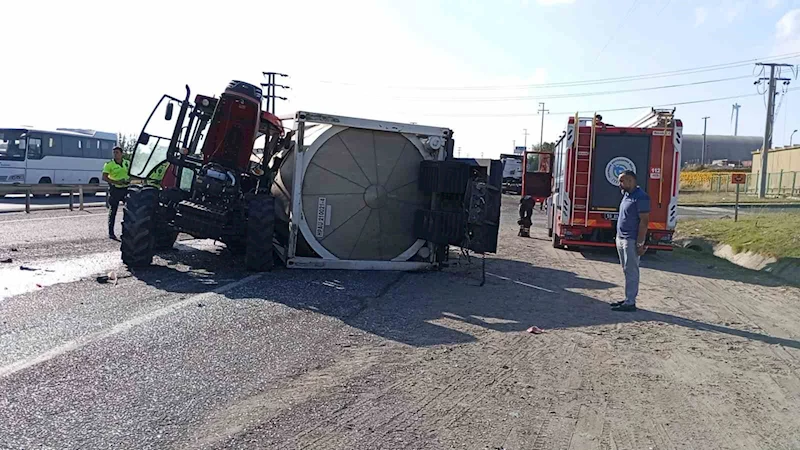 TEKİRDAĞ’DA TANKER TRAKTÖRE ÇARPTI FACİANIN EŞİĞİNDEN DÖNÜLDÜ