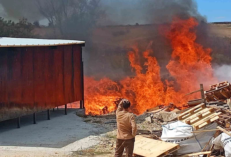 TEKİRDAĞ’DA PALET FABRİKASINDAN ALEVLER YÜKSELDİ: YÜZLERCE PALET ALEV ALEV YANDI