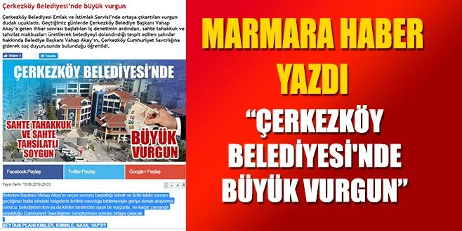 ÇERKEZKÖY BELEDİYESİ`NDE BÜYÜK VURGUN HABERİ!