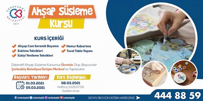 ÇERKEZKÖY`DE DEKORATİF AHŞAP SÜSLEME KURSU KAYITLARI BAŞLIYOR