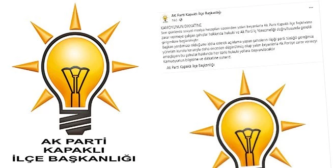 AK PARTİ KAPAKLI İLÇE BAŞKANLIĞI?NDAN AÇIKLAMA GELDİ