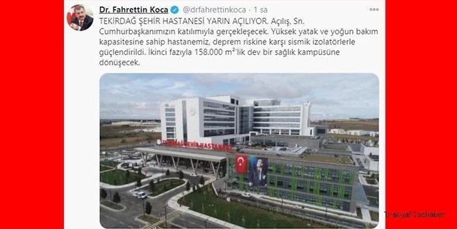 BAKAN`DAN TEKİRDAĞ PAYLAŞIMI