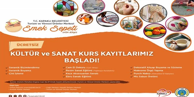 KAPAKLI BELEDİYESİ`NİN KÜLTÜR SANAT KURSLARI İÇİN KAYITLAR ALINMAYA BAŞLADI